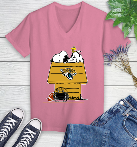 Jacksonville Jaguars NFL Football Snoopy Woodstock The Peanuts Movie Women's V-Neck T-Shirt 13