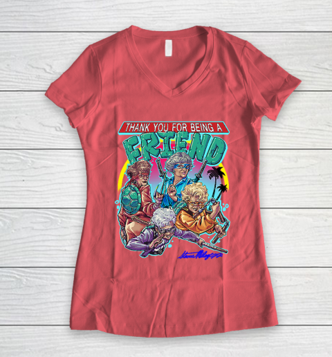 Golden Girls Tshirt Thank You For Being A Friend Ninja Turtles Women's V-Neck T-Shirt 4