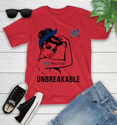 MLB Milwaukee Brewers Girl Unbreakable Baseball Sports Youth T-Shirt 8