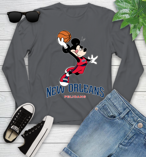 NBA Basketball New Orleans Pelicans Cheerful Mickey Mouse Shirt Youth Long Sleeve 8