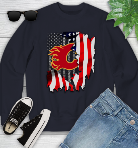 Calgary Flames NHL Hockey American Flag Youth Sweatshirt 2
