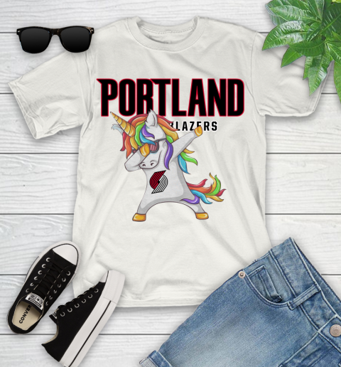 Portland Trail Blazers NBA Basketball Funny Unicorn Dabbing Sports Youth T-Shirt