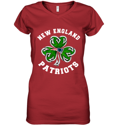 NFL New England Patriots Three Leaf Clover St Patrick's Day Football Sports 8FXOtsCJB8y women v neck t shirt 39 95 151514 front red