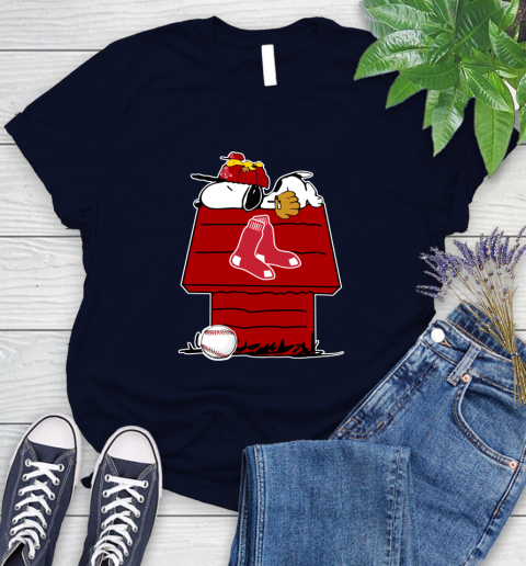 MLB Boston Red Sox Snoopy Woodstock The Peanuts Movie Baseball T Shirt Women's T-Shirt 3