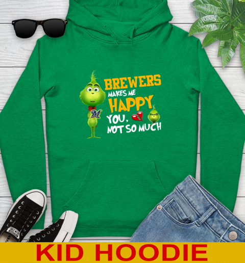 MLB Milwaukee Brewers Makes Me Happy You Not So Much Grinch Baseball Sports Youth Hoodie 8