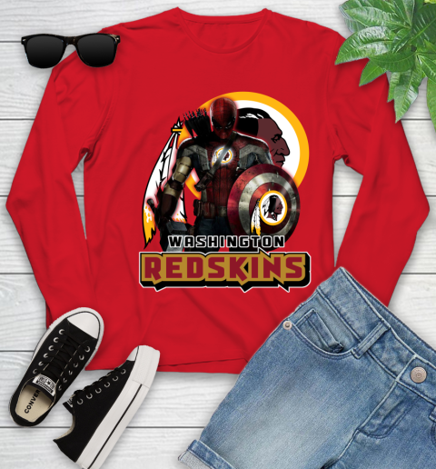 NFL Captain America Thor Spider Man Hawkeye Avengers Endgame Football Washington Redskins Youth Long Sleeve 11