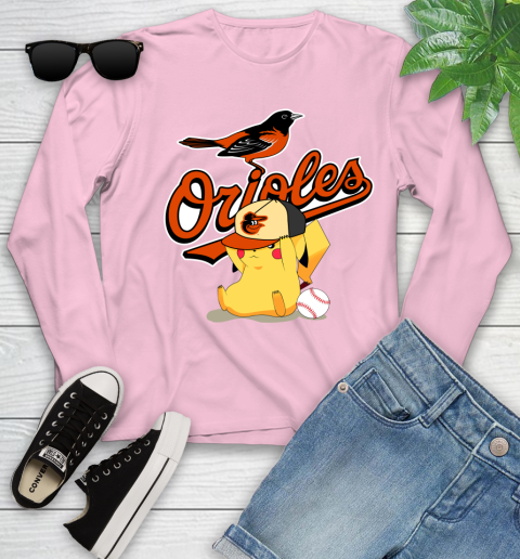 MLB Pikachu Baseball Sports Baltimore Orioles Youth Long Sleeve 10