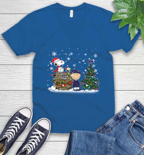 MLB Colorado Rockies Snoopy Charlie Brown Christmas Baseball Commissioner's Trophy V-Neck T-Shirt 5