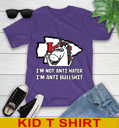 Kansas City Chiefs NFL Football Unicorn I'm Not Anti Hater I'm Anti Bullshit Youth T-Shirt 4