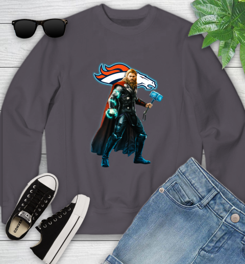 NFL Thor Avengers Endgame Football Denver Broncos Youth Sweatshirt 6