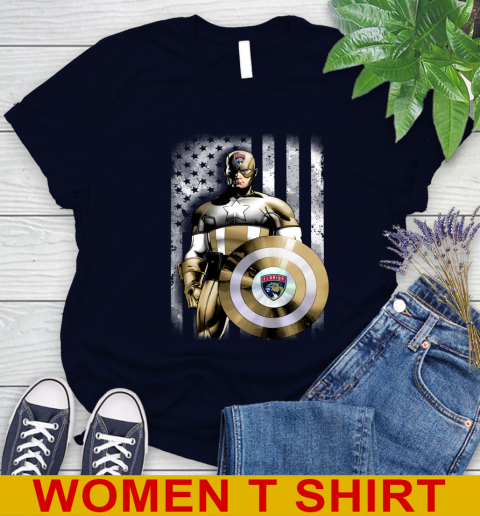 Florida Panthers NHL Hockey Captain America Marvel Avengers American Flag Shirt Women's T-Shirt 2