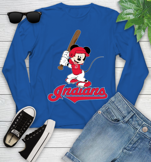 MLB Baseball Cleveland Indians Cheerful Mickey Mouse Shirt Youth Long Sleeve 10