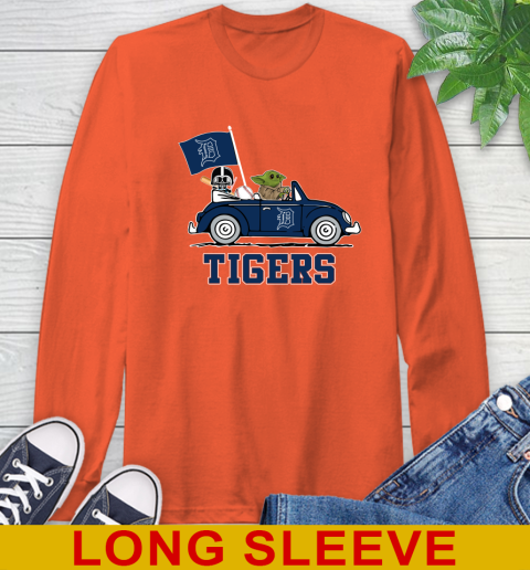 MLB Baseball Detroit Tigers Darth Vader Baby Yoda Driving Star Wars Shirt Long Sleeve T-Shirt 5
