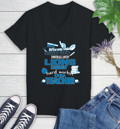 Detroit Lions NFL I'm A Difference Making Student Caring Football Loving Kinda Teacher Women's V-Neck T-Shirt