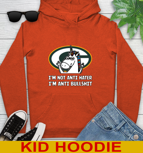 Green Bay Packers NFL Football Unicorn I'm Not Anti Hater I'm Anti Bullshit Youth Hoodie 5