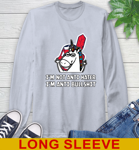 Cleveland Indians MLB Baseball Unicorn I'm Not Anti Hater I'm Anti Bullshit Long Sleeve T-Shirt 6
