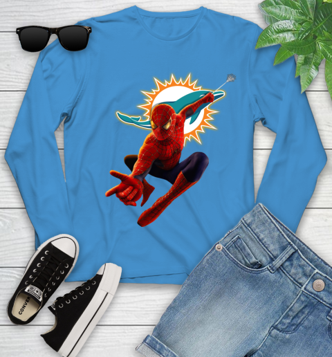 NFL Spider Man Avengers Endgame Football Miami Dolphins Youth Long Sleeve 7