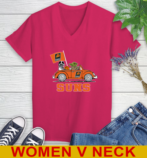 NBA Basketball Phoenix Suns Darth Vader Baby Yoda Driving Star Wars Shirt Women's V-Neck T-Shirt 10