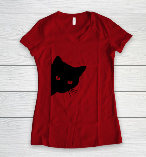 Black Cat Face Watching Funny Cat Halloween Gifts Cat Lovers T Shirt.QZSPTYUYC4 Women's V-Neck T-Shirt 6