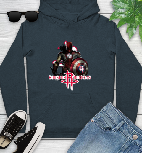 Houston Rockets NBA Basketball Captain America Thor Spider Man Hawkeye Avengers Youth Hoodie 8