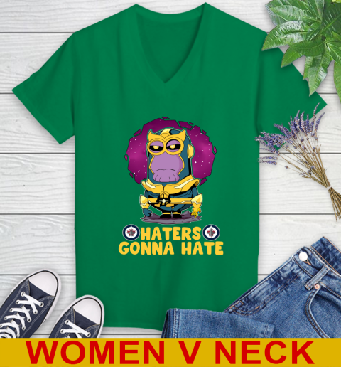 NHL Hockey Winnipeg Jets Haters Gonna Hate Thanos Minion Marvel Shirt Women's V-Neck T-Shirt 6