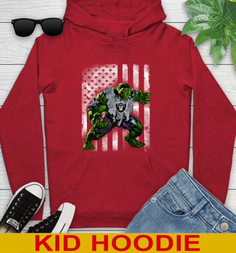 Oakland Raiders Hulk Marvel Avengers NFL Football American Flag Youth Hoodie 11