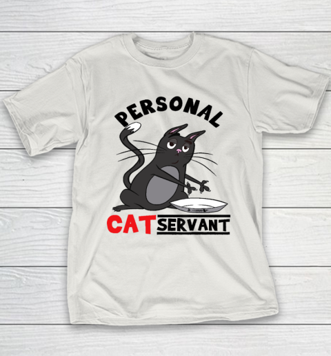 Personal Cat Servant Funny Black Cat Mom Cat Dad Youth T-Shirt 18