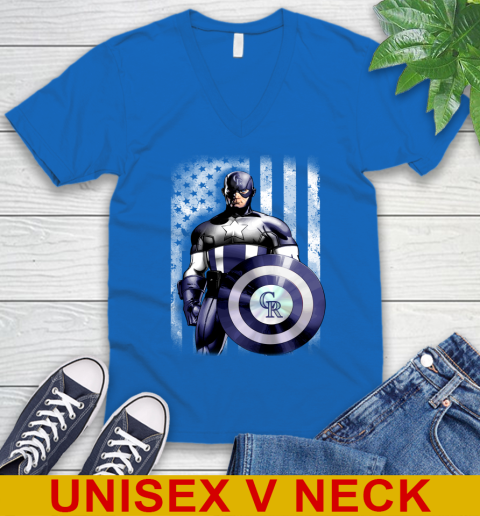 Colorado Rockies MLB Baseball Captain America Marvel Avengers American Flag Shirt V-Neck T-Shirt 5