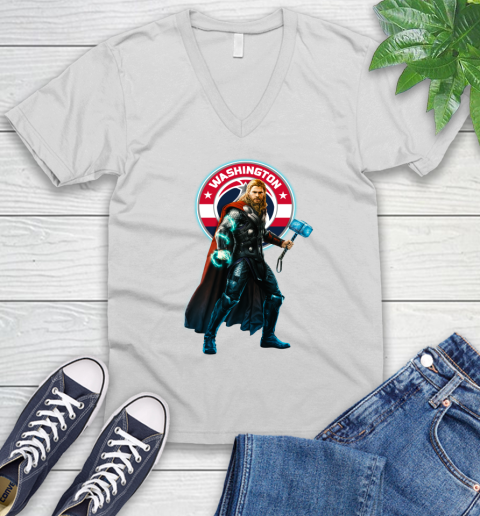 NBA Thor Avengers Endgame Basketball Washington Wizards V-Neck T-Shirt
