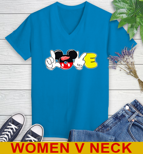 Detroit Red Wings NHL Hockey Love Mickey Disney Sports Women's V-Neck T-Shirt 8