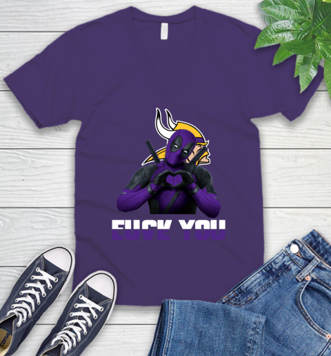 NHL Minnesota Vikings Deadpool Love You Fuck You Football Sports V-Neck T-Shirt 9