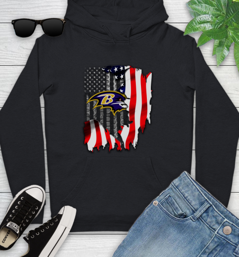 Baltimore Ravens NFL Football American Flag Youth Hoodie