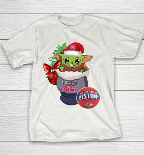 Detroit Pistons Christmas Baby Yoda Star Wars Funny Happy NBA Youth T-Shirt 3