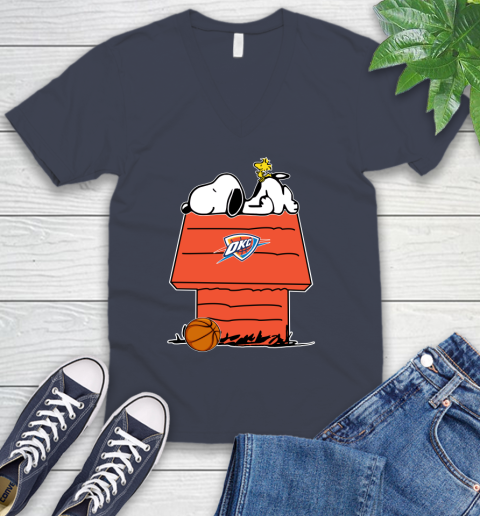 Oklahoma City Thunder NBA Basketball Snoopy Woodstock The Peanuts Movie V-Neck T-Shirt 9