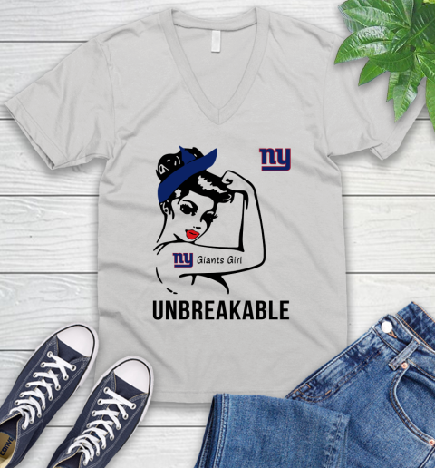 NFL New York Giants Girl Unbreakable Football Sports V-Neck T-Shirt