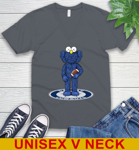 NFL Football Dallas Cowboys Kaws Bff Blue Figure Shirt V-Neck T-Shirt 5