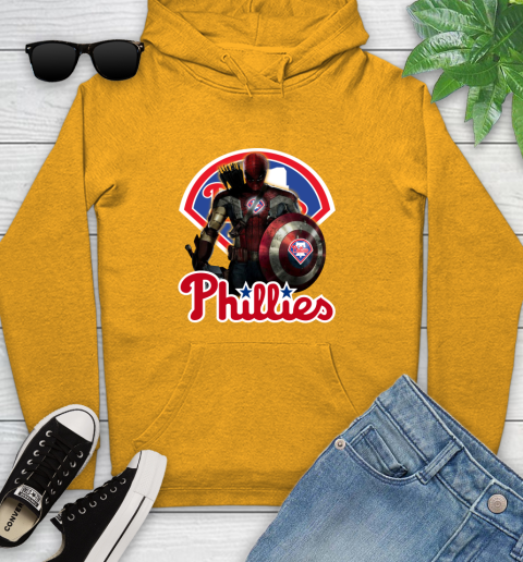 MLB Captain America Thor Spider Man Hawkeye Avengers Endgame Baseball Philadelphia Phillies Youth Hoodie 3