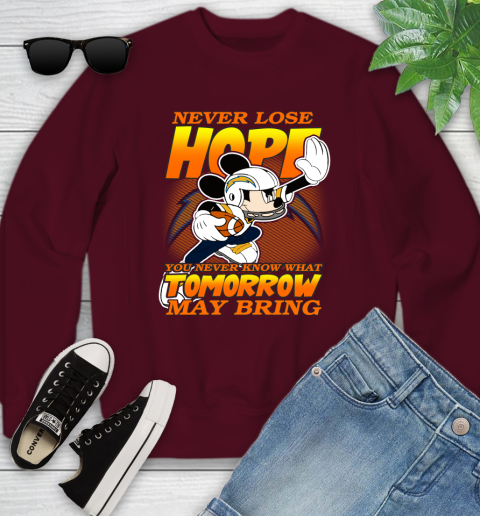 Los Angeles Chargers NFL Football Mickey Disney Never Lose Hope Youth Sweatshirt 4