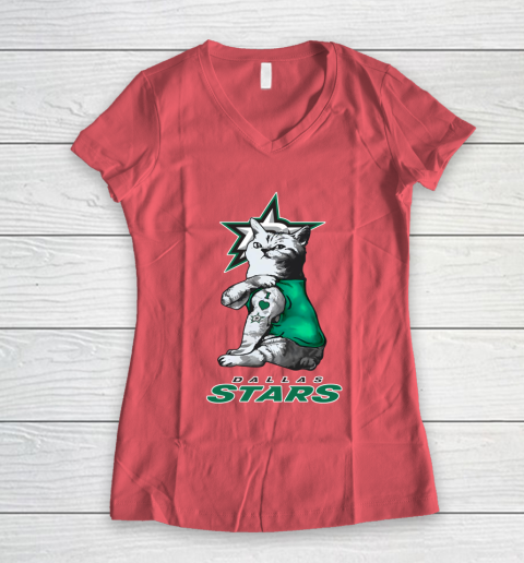 NHL My Cat Loves Dallas Stars Hockey Women's V-Neck T-Shirt 4