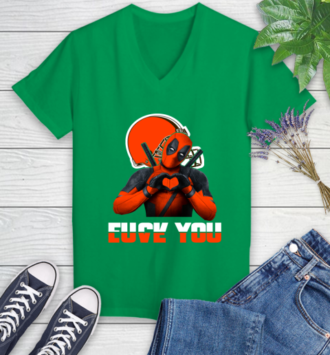 NHL Cleveland Browns Deadpool Love You Fuck You Football Sports Women's V-Neck T-Shirt 5