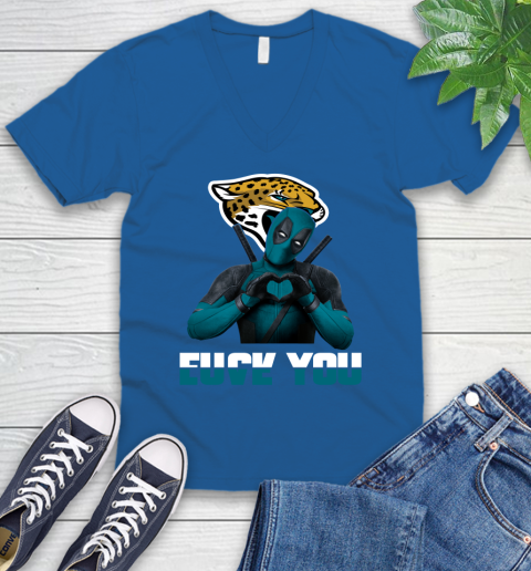 NHL Jacksonville Jaguars Deadpool Love You Fuck You Football Sports V-Neck T-Shirt 5