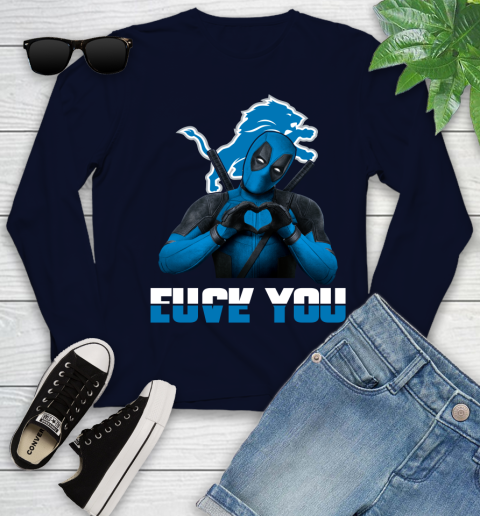 NHL Detroit Lions Deadpool Love You Fuck You Football Sports Youth Long Sleeve 2