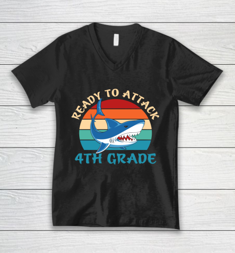 Back To School Shirt Ready to attack 4th grade V-Neck T-Shirt