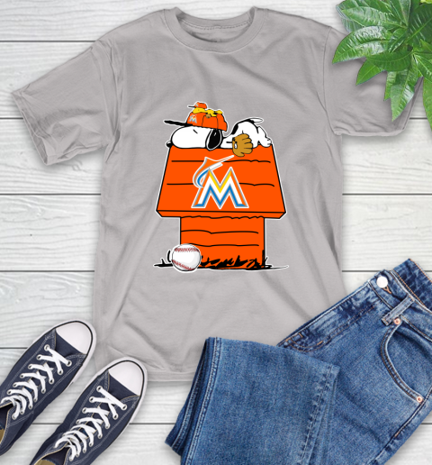 MLB Miami Marlins Snoopy Woodstock The Peanuts Movie Baseball T Shirt T-Shirt 12