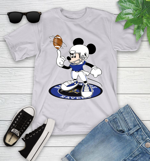 NFL Football Baltimore Ravens Cheerful Mickey Disney Shirt Youth T-Shirt 4