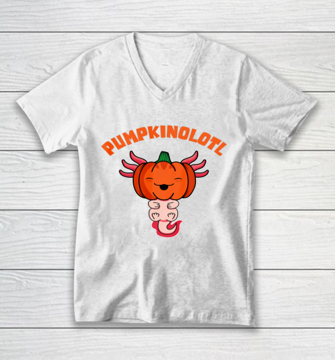 Axolotl Halloween Costume Pumpkinolotl Fall Pumpkin V-Neck T-Shirt