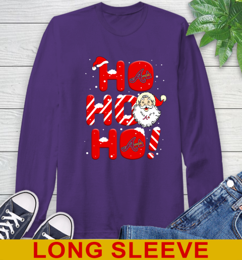 Atlanta Braves MLB Baseball Ho Ho Ho Santa Claus Merry Christmas Shirt Long Sleeve T-Shirt 5