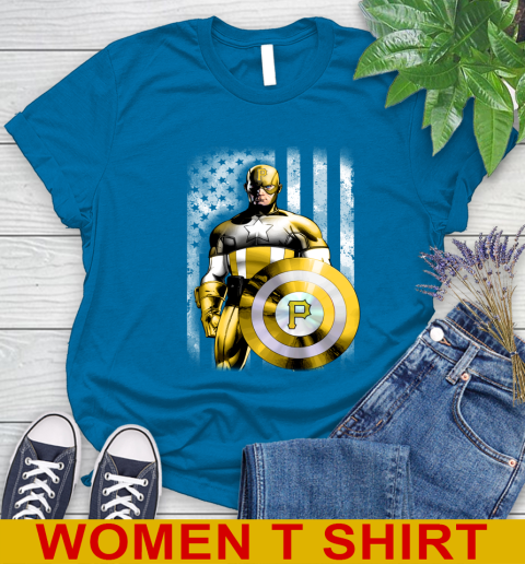 Pittsburgh Pirates MLB Baseball Captain America Marvel Avengers American Flag Shirt Women's T-Shirt 9 Pittsburgh Pirates MLB Baseball Captain America Marvel Avengers American Flag Shirt Women's T-Shirt - Image 9