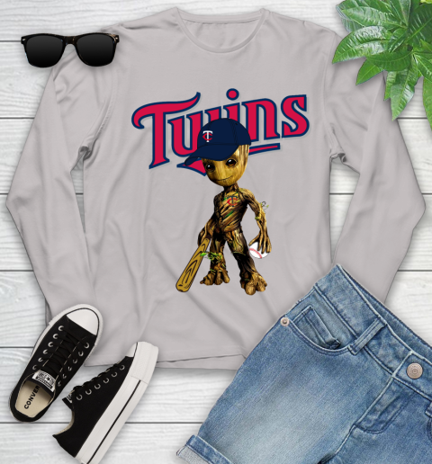 MLB Minnesota Twins Groot Guardians Of The Galaxy Baseball Youth Long Sleeve 12