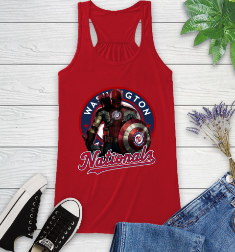 MLB Captain America Thor Spider Man Hawkeye Avengers Endgame Baseball Washington Nationals Racerback Tank 6